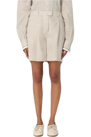 Brunello Cucinelli Shorts, Dam, S, Linne, Veckade Avslappnade Shorts