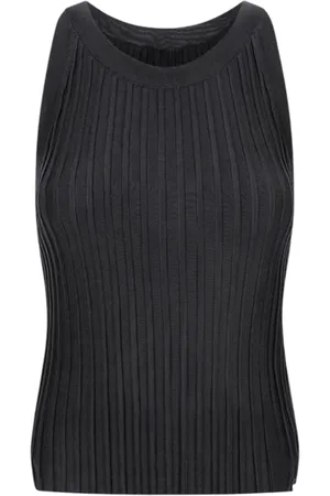 HERNO Topp, Dam, S, Svart Ribbstickad Rund Hals Topp