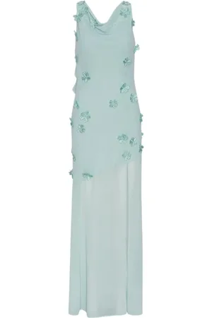 ROTATE Klänning, Dam, S, Polyester, Blå Halterneck Maxi Klänning med Blomdetaljer