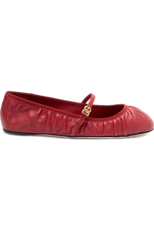 Dolce & Gabbana Skor, Dam, 38 1/2 EU, Bomull, Röda platta skor med logospänne