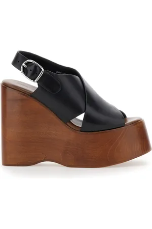Jeffrey Campbell Skor, Dam, 38 EU, Läder, Svarta Korsade Kilklackar i Läder för Kvinnor