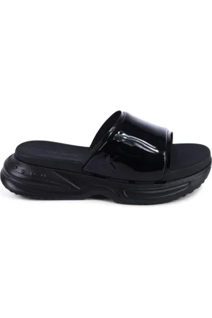 Calvin Klein Skor, Dam, 40 EU, Läder, Svart Plattform Slides Lackläder