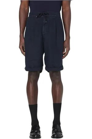 Brunello Cucinelli Shorts, Herr, M, Linne, Blå Linne Casual Shorts Män