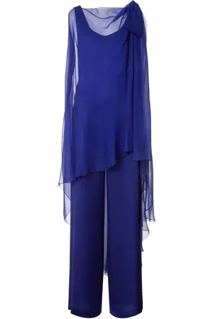 Alberta Ferretti Jumpsuits & Playsuits, Dam, S, Blå Asymmetrisk Rak Ben Klänning