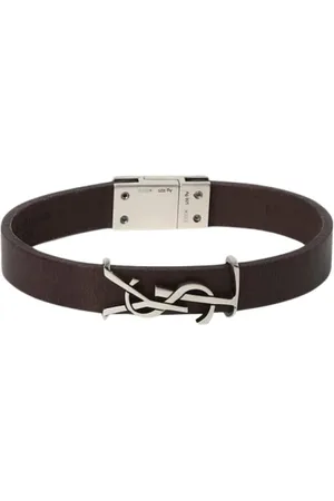 Saint Laurent Accessoarer, Dam, S, Läder, Brun Läderarmband Silverlogotyp