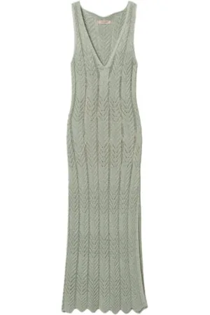 Twin-Set Klänning, Dam, M, Polyester, Grön Lurex Klänning med V-ringning