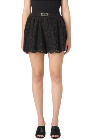 Twin-Set Shorts, Dam, 2Xs, Bomull, Svarta Eyelet Shorts