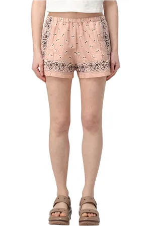Palm Angels Shorts, Dam, M, Linne, Print Linen Shorts i Rosa