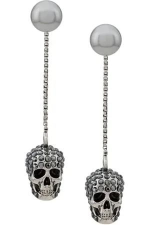 Alexander McQueen Accessoarer, Dam, ONE Size, Skull Pave Örhängen Silver Logo Mässing