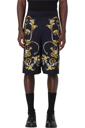 VERSACE Shorts, Herr, 2Xl, Denim, Svarta Denim Shorts med Couture Detaljer