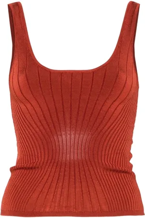 MUGLER Topp, Dam, M, Nylon, Rost Ribbad Ärmlös Kvadratisk Hals Topp