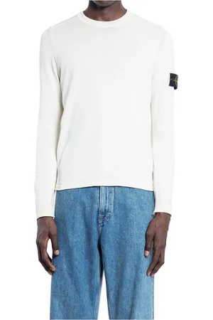 Stone Island Stickade tröjor & koftor, Herr, XL, Bomull, Ivory Bomull Stickad Crew Neck Tröja