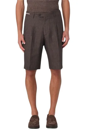 corneliani Shorts, Herr, L, Linne, Brun Linne Veckade Shorts