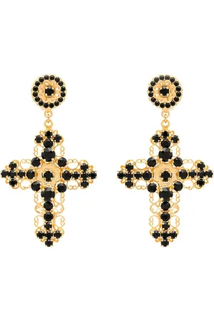 Dolce & Gabbana Accessoarer, Dam, ONE Size, Gyllene Kors Dangle Örhängen med Swarovski