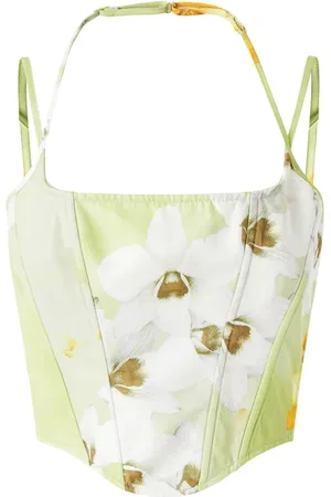 Pinko Topp, Dam, M, Polyester, Grön Blommig Ärmlös Bustier Topp