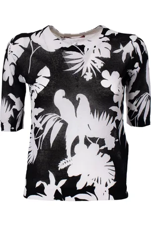 Max Mara Stickade tröjor & koftor, Dam, S, Bomull, Bomull Crewneck All Over Print T-shirt