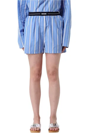 Msgm Shorts, Dam, S, Högmidjade Veckade Shorts i Blått