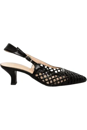 BIANCA DI Skor, Dam, 38 EU, Läder, Svarta vävda läder slingback sandaler