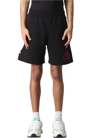 Msgm Shorts, Herr, L, Bomull, Graffiti Print Stiliga Svarta Bomullsshorts