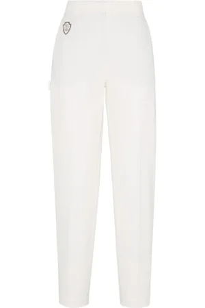 Brunello Cucinelli Byxor, Dam, S, Bomull, Vita Tailored Byxor med Logo Patch