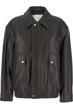 DUNST Jacka, Dam, M, Läder, Brun Oversized Läderjacka med Ficklock