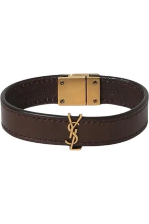 Saint Laurent Accessoarer, Dam, M, Läder, Brun Läderarmband Guldspänne