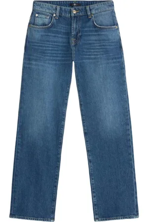 7 for all Mankind Jeans, Dam, W28, Läder, Blå Raka jeans Knapp-Front Design