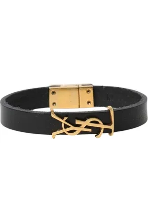 Saint Laurent Accessoarer, Dam, L, Läder, Svart läderarmband med magnetlås