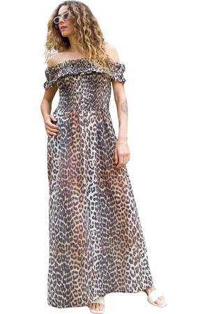 Crās Klänning, Dam, XS, Polyester, Off-shoulder Smock Maxi Klänning Urban Leo