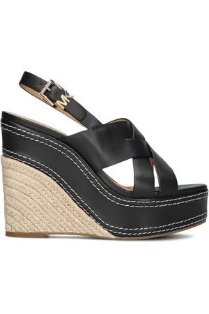 Michael Kors Skor, Dam, 35 1/2 EU, Läder, Svarta Kil Sandaler Nora för Kvinnor