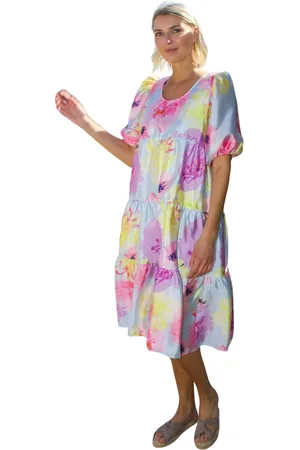 Crās Klänning, Dam, L, Polyester, Klänning med puffärmar och bågknäppning