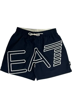 EA7 Badkläder, Herr, XL, Läder, Blå Herr Simboxer med Broderad Logotyp