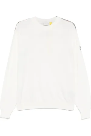 Moncler Sweatshirts & Hoodies, Herr, S, Vit Logotyp Crew Neck Tröja