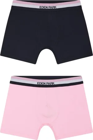 Eden Park Underkläder, Dam, 2Xl, Bomull, Förpackning med två enfärgade stretchiga bomullsboxrar i jersey med trefärgad marinblå och rosa elastisk midjeresår