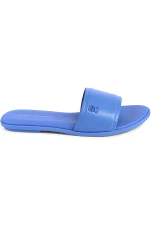 Tommy Hilfiger Skor, Dam, 41 EU, Läder, Blå Läder Slides Casual Komfort
