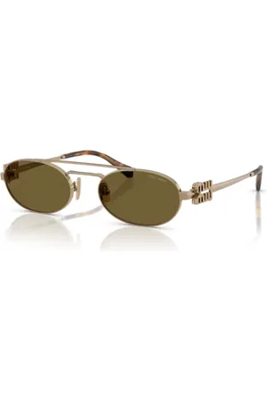 Miu Miu Accessoarer, Dam, 53 MM, Guld/Mörkbruna Solglasögon