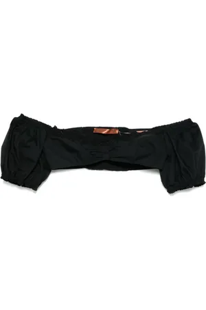 ERMANNO SCERVINO Blusar & Skjortor , Dam, M, Svart Shirred Panel Topp med Elastiska Manschetter