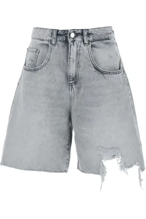 Icon Denim Shorts, Dam, W25, Denim, Grå Denim Bermuda Shorts med Revade Detaljer
