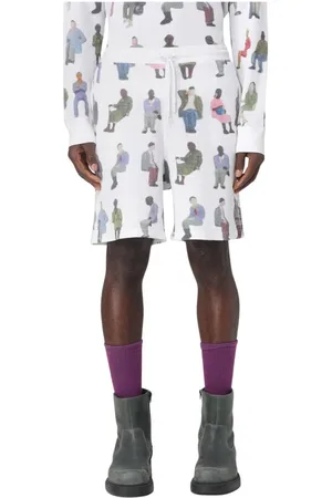 J.W.Anderson Shorts, Herr, L, Bomull, Minimalistiska Vita Print Shorts för Män