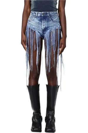 Diesel Shorts, Dam, W26, Denim, Blå Fransad Denim Shorts