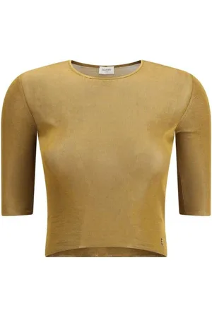 Saint Laurent Topp, Dam, M, Räfflad Stickad Topp Trekvartsärmar