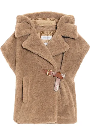 Max Mara Jacka, Dam, M, Läder, Brun Ärmlös Cape Teddy Fabric Jacka