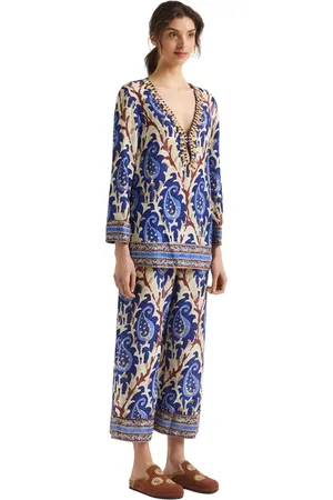 Maliparmi Blusar & Skjortor , Dam, XS, Paisley Kaftan i Blått och Kräm