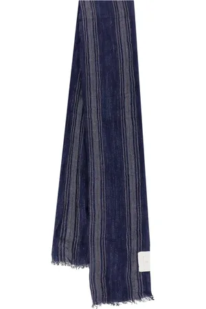 Brunello Cucinelli Accessoarer, Herr, ONE Size, Linne, Blårandig Fransad Halsduk
