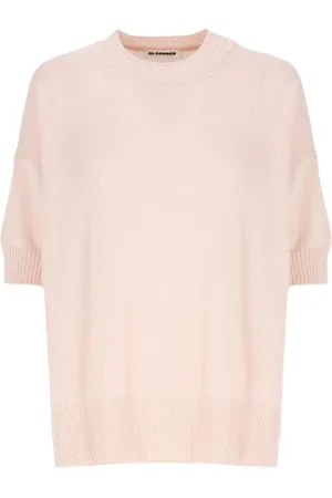 Jil Sander Stickade tröjor & koftor, Dam, L, Kashmir, Rosa Ribbstickad Tröja