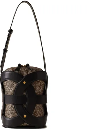 Borbonese Väska, Dam, ONE Size, Läder, Medium Nylon Bucketväska i Svart Läder