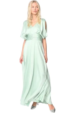 Crās Klänning, Dam, XS, Polyester, Glittrande Maxiklänning med Puffärmar