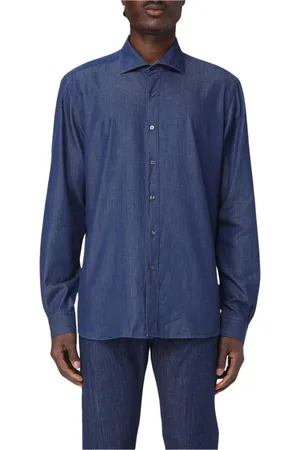 FAY Skjorta, Herr, XL, Denim, Blå Denim Skjorta