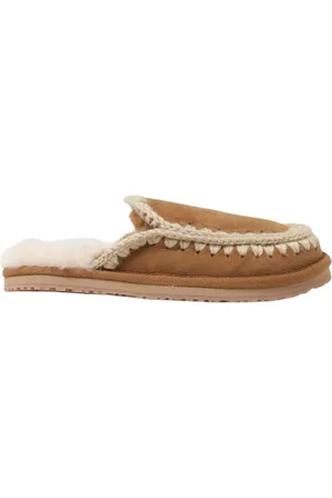 Mou Skor, Dam, 39 EU, Mocka, Shearling Mule Tofflor Virkad Detalj