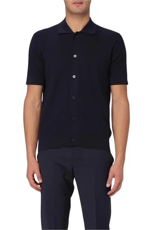 Paolo Pecora Stickade tröjor & koftor, Herr, S, Bomull, Blå Stickad Polo Skjorta Slim Fit